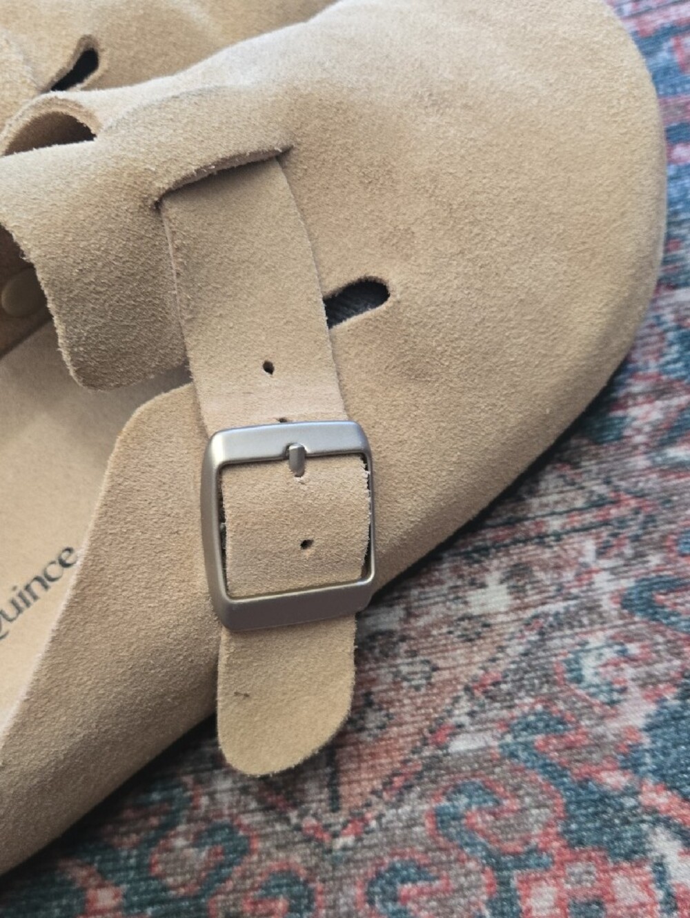 Quince Tan Suede Buckle Clogs Mules 7 Slip On Soft Footbed - Picture 3 of 7